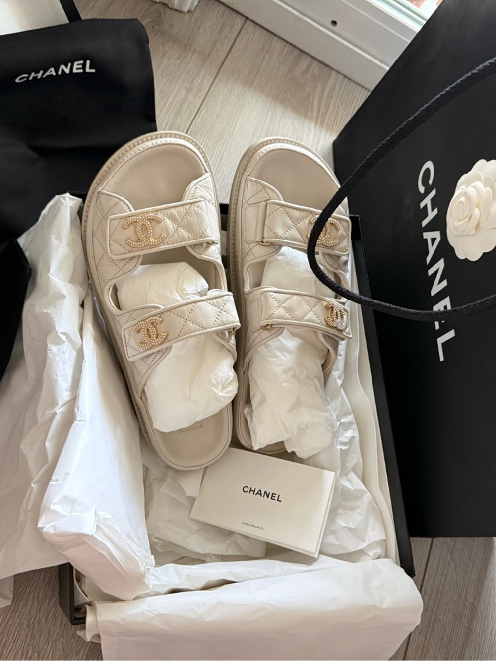 Chanel Quilted Beige CC Logo Slide Mule Dad Sandals size 37.5 - Picture 2 of 9